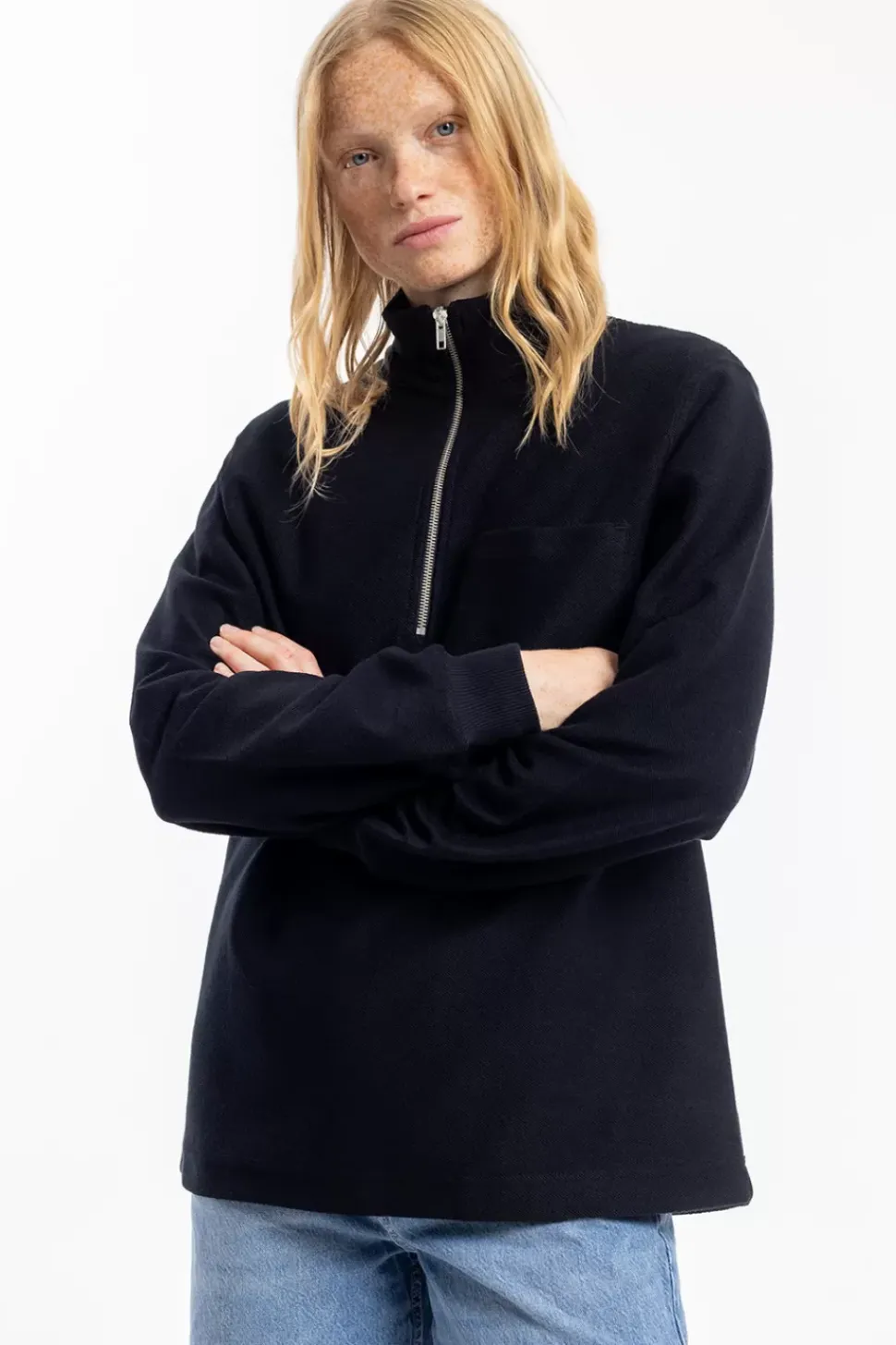 Half Zip Sweatshirt Bio Baumwolle - Schwarz
