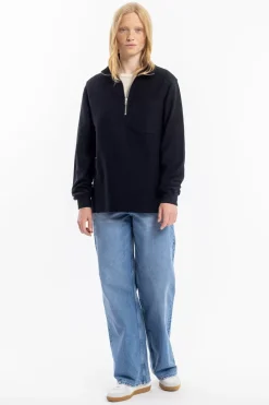 Half Zip Sweatshirt Bio Baumwolle - Schwarz