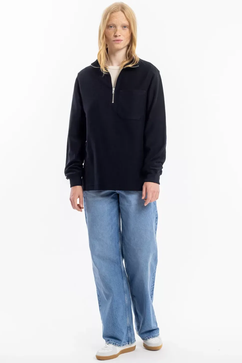 Half Zip Sweatshirt Bio Baumwolle - Schwarz