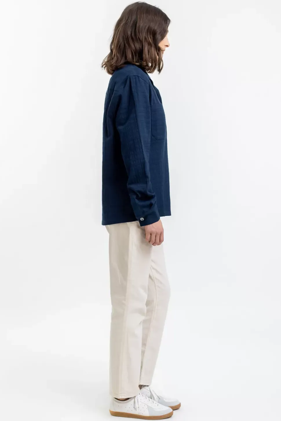 Hemd Aus Strukturierter Bio-Baumwolle Blau