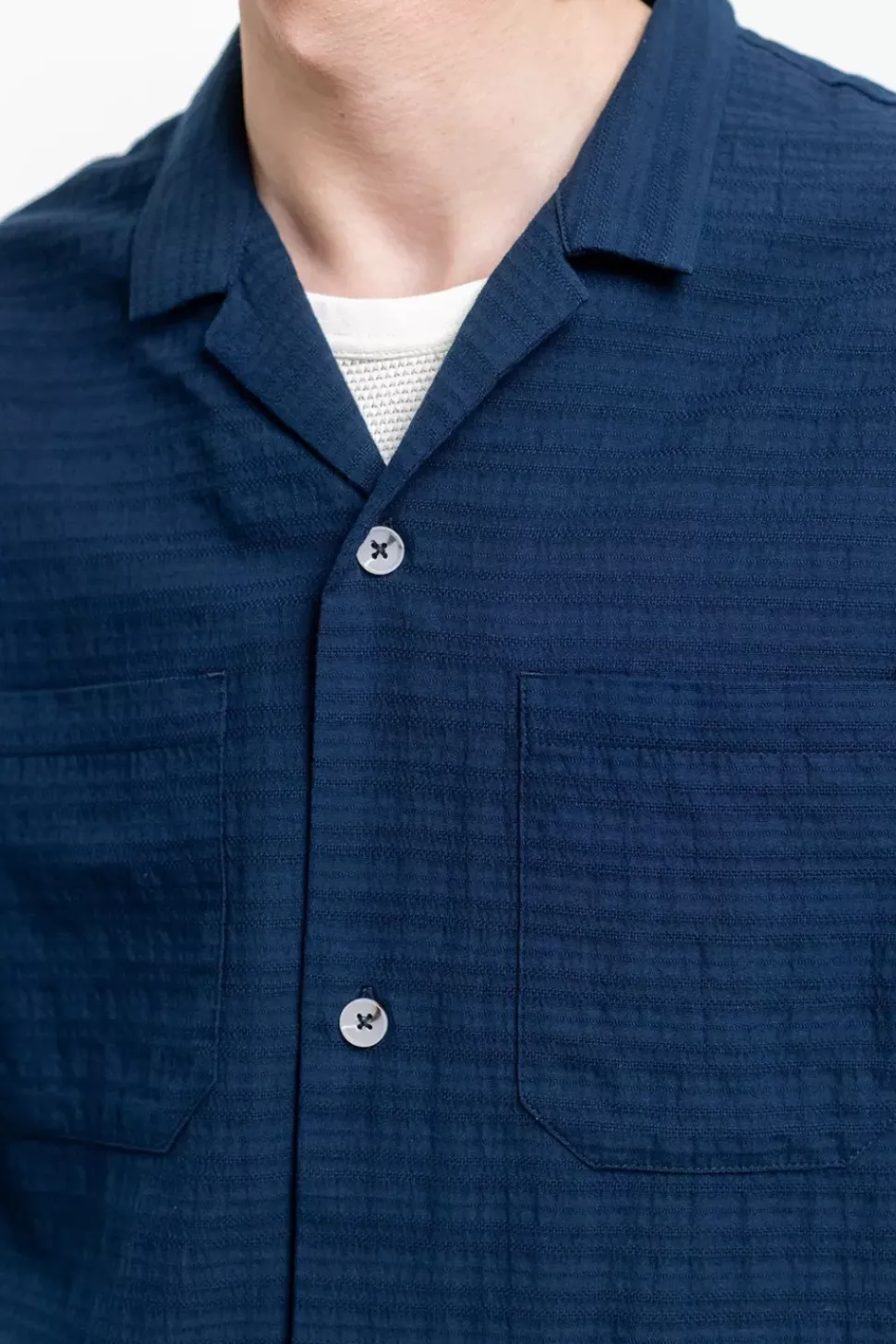 Hemd Aus Strukturierter Bio-Baumwolle Blau