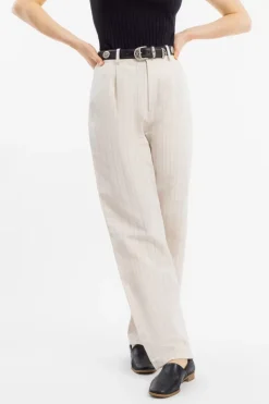 High Waist Hose Leinen Mix - Creme