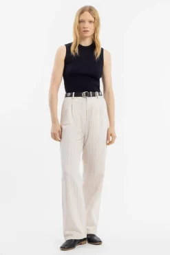 High Waist Hose Leinen Mix - Creme