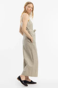 Jumpsuit Leinen Mix - Grau Gestreift