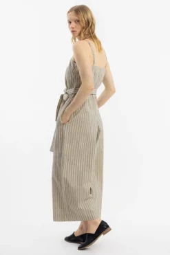 Jumpsuit Leinen Mix - Grau Gestreift