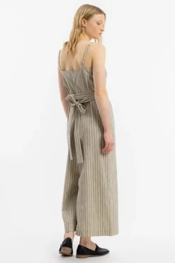Jumpsuit Leinen Mix - Grau Gestreift