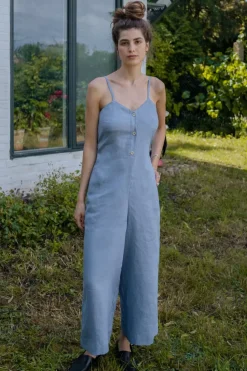 Jumpsuit Leinen Mix - Hellblau