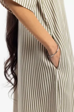 Kaftan Kleid Aus Lyocell - Oliv Gestreift