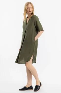 Kaftan Kleid Leinen Mix - Oliv