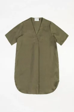 Kaftan Kleid Leinen Mix - Oliv