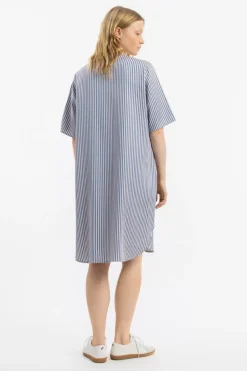 Kaftan Kleid Lyocell - Blau Gestreift