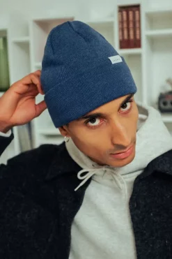 Klassische Mutze Merino Fein - Blau