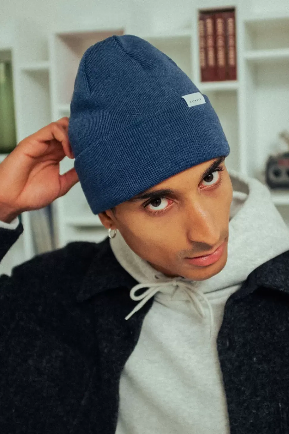 Klassische Mutze Merino Fein - Blau