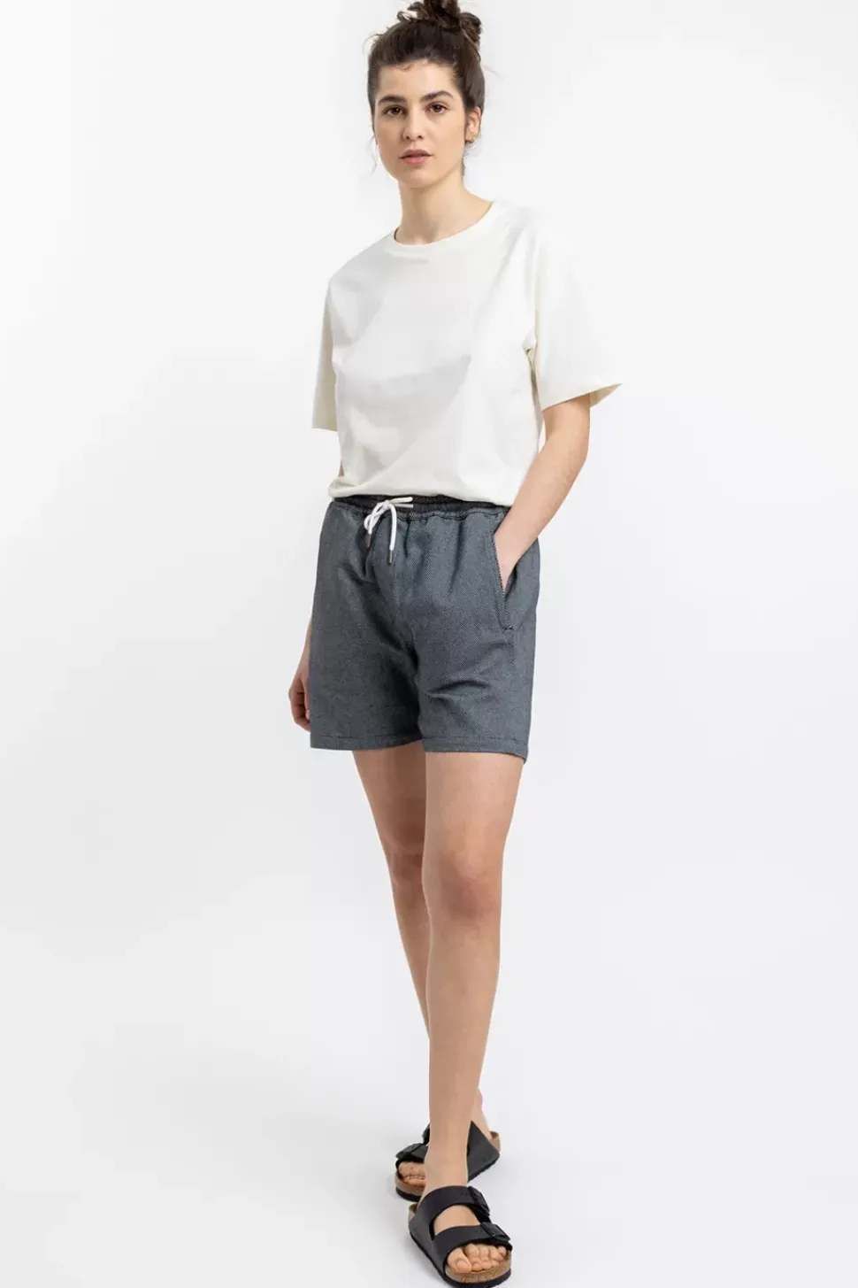 Kurze Hose Aus Bio-Baumwoll Twill Schwarz Kariert
