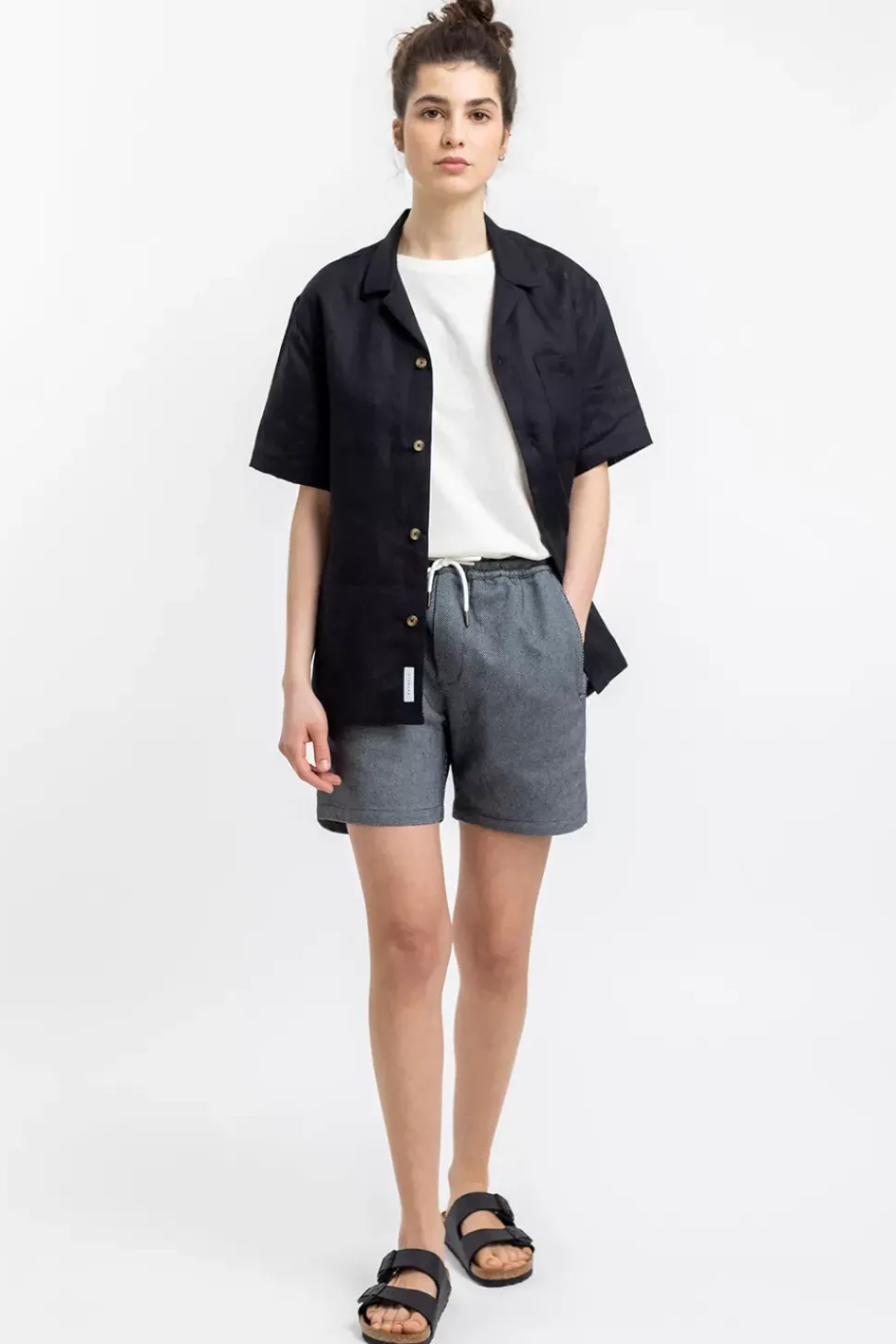 Kurze Hose Aus Bio-Baumwoll Twill Schwarz Kariert