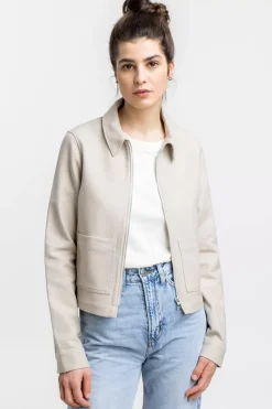 Kurze Jacke Aus Bio Canvas Beige Kariert