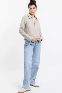 Kurze Jacke Aus Bio Canvas Beige Kariert