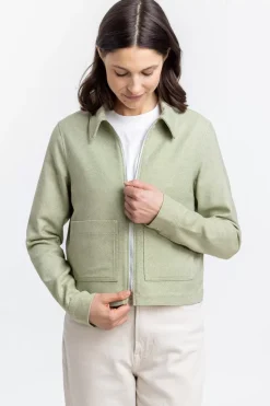 Kurze Jacke Aus Bio Canvas Grun Kariert