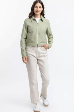 Kurze Jacke Aus Bio Canvas Grun Kariert