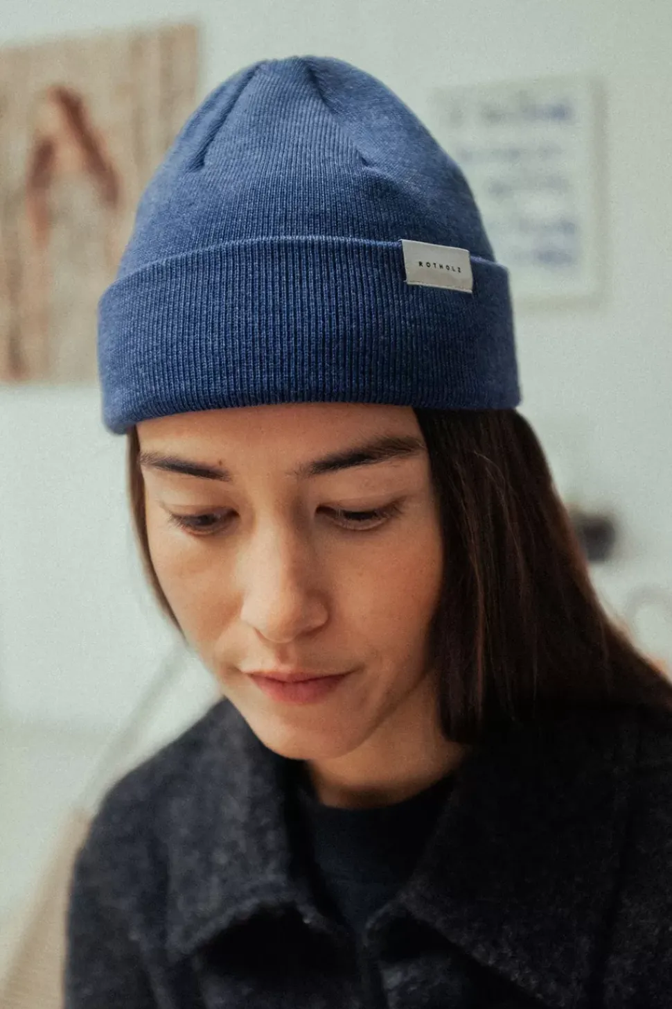 Kurze Mutze Merino Fein - Blau