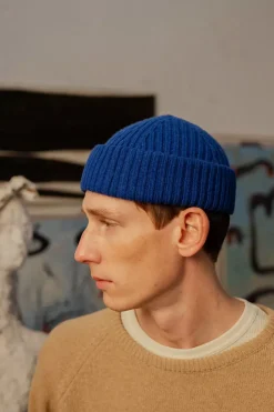 Kurze Mutze Wollmix Ripp - Kobalt Blau