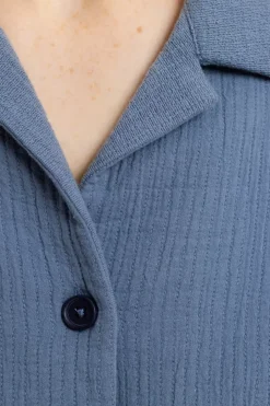 Kurzes Bowling Shirt Bio Baumwolle - Blau