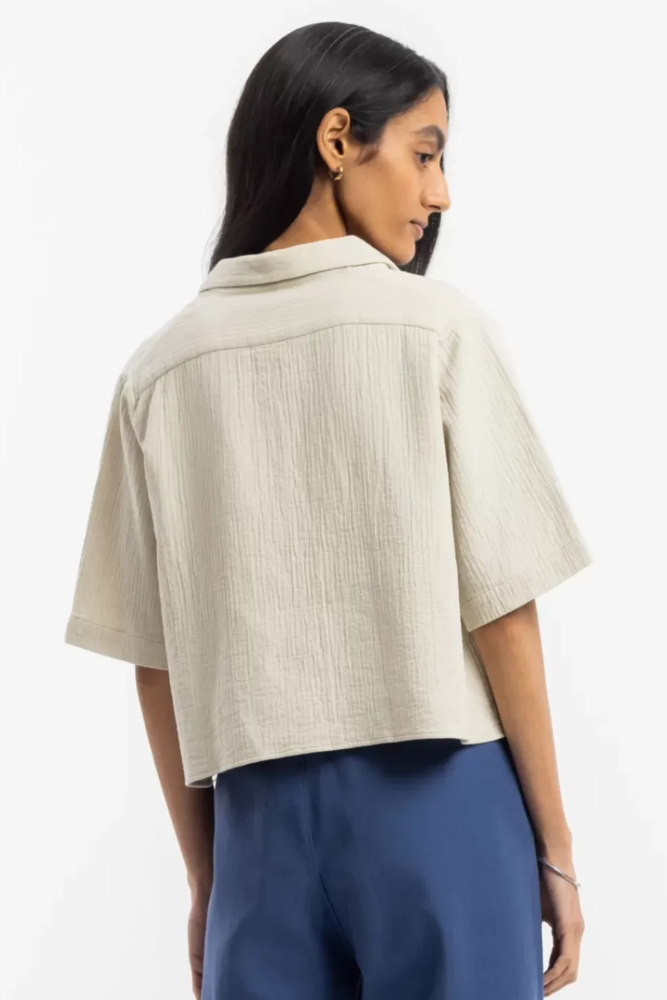 Kurzes Bowling Shirt Bio Baumwolle - Sand
