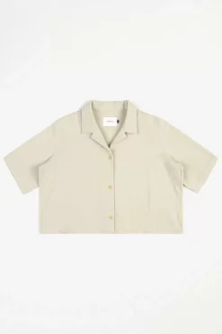 Kurzes Bowling Shirt Bio Baumwolle - Sand