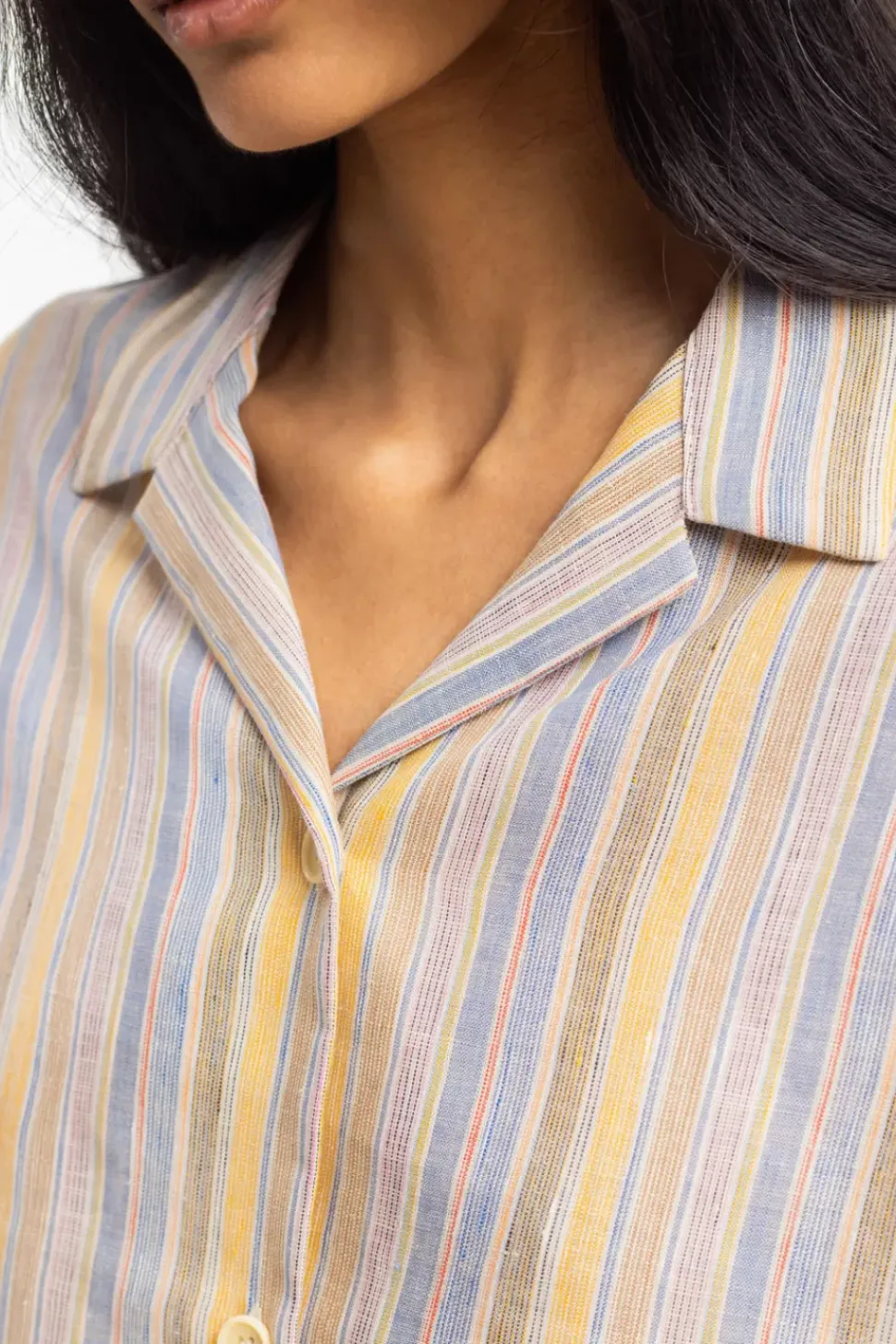 Kurzes Bowling Shirt Leinen Mix - Gestreift
