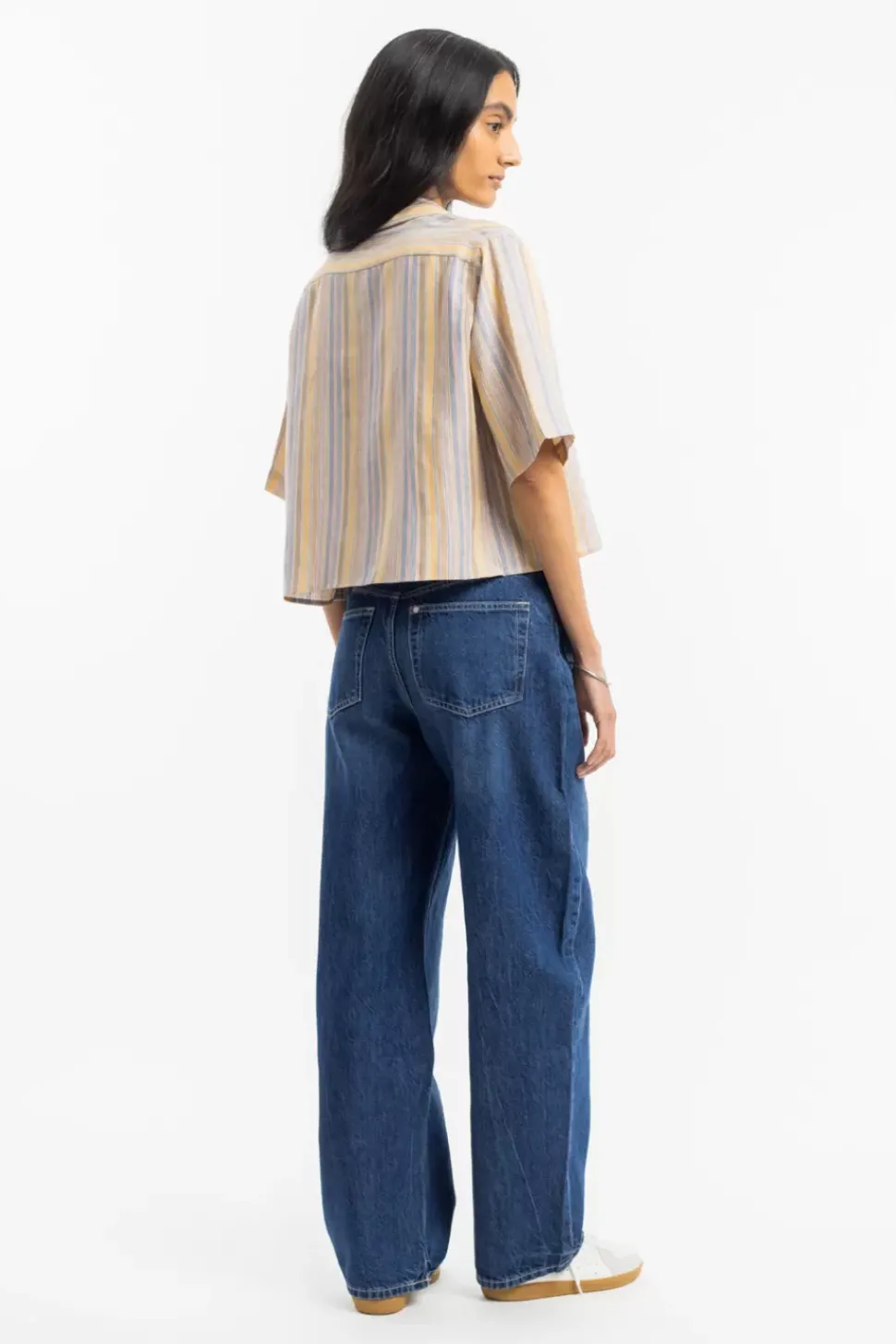 Kurzes Bowling Shirt Leinen Mix - Gestreift