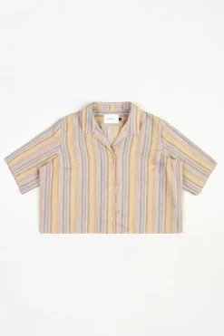 Kurzes Bowling Shirt Leinen Mix - Gestreift