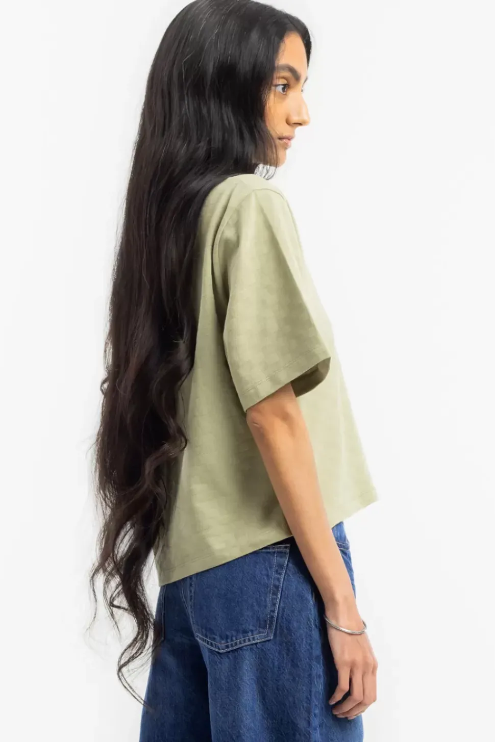 Kurzes Strukturiertes T-Shirt Bio Baumwolle - Grun