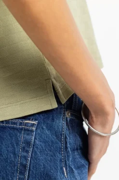 Kurzes Strukturiertes T-Shirt Bio Baumwolle - Grun