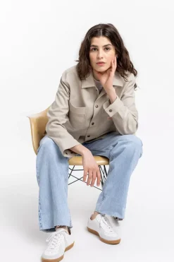 Leichte Jacke Aus Bio Canvas Beige Kariert