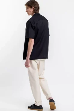 Leinen Bowling Hemd Schwarz