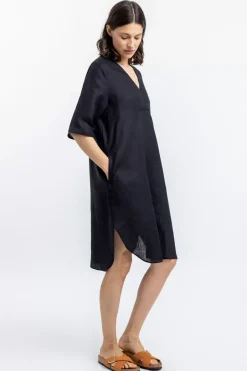 Leinen Kaftan Kleid Schwarz