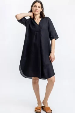 Leinen Kaftan Kleid Schwarz