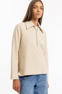 Polo Zip Sweatshirt Bio Baumwolle - Creme