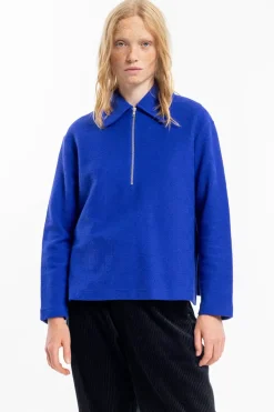 Polo Zip Sweatshirt Bio Baumwolle - Kobalt