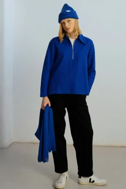 Polo Zip Sweatshirt Bio Baumwolle - Kobalt