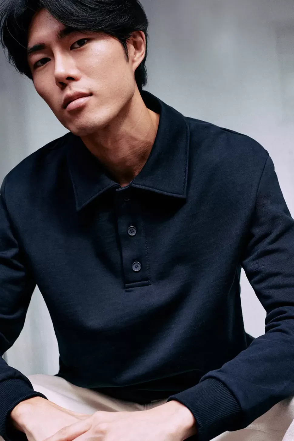Schweres Polo Sweatshirt Aus Bio-Baumwolle Schwarz
