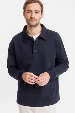 Schweres Polo Sweatshirt Aus Bio-Baumwolle Schwarz