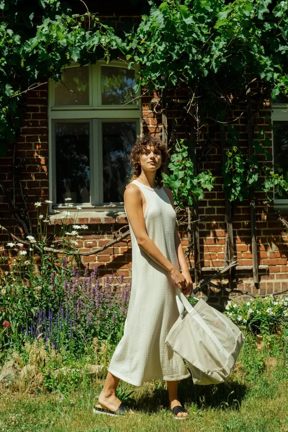 Strick Kleid Aus Bio-Baumwolle Off-White