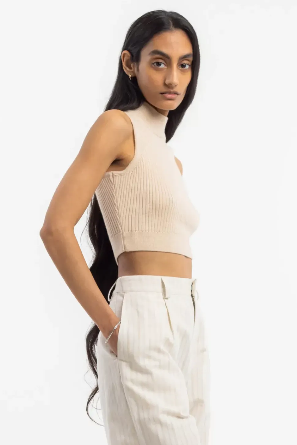 Strick Singlet Merinowolle - Sand