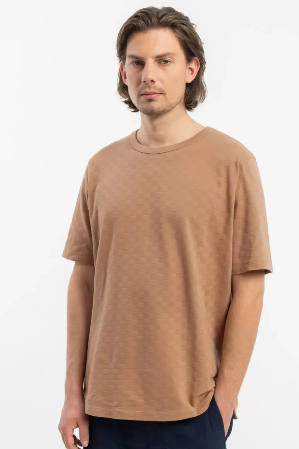 Strukturiertes T-Shirt Bio Baumwolle - Karamell