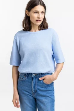 T-Shirt Aus Waffle Cotton Hellblau