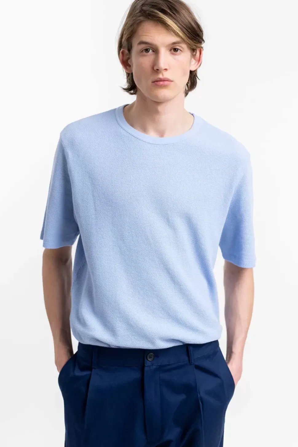 T-Shirt Aus Waffle Cotton Hellblau