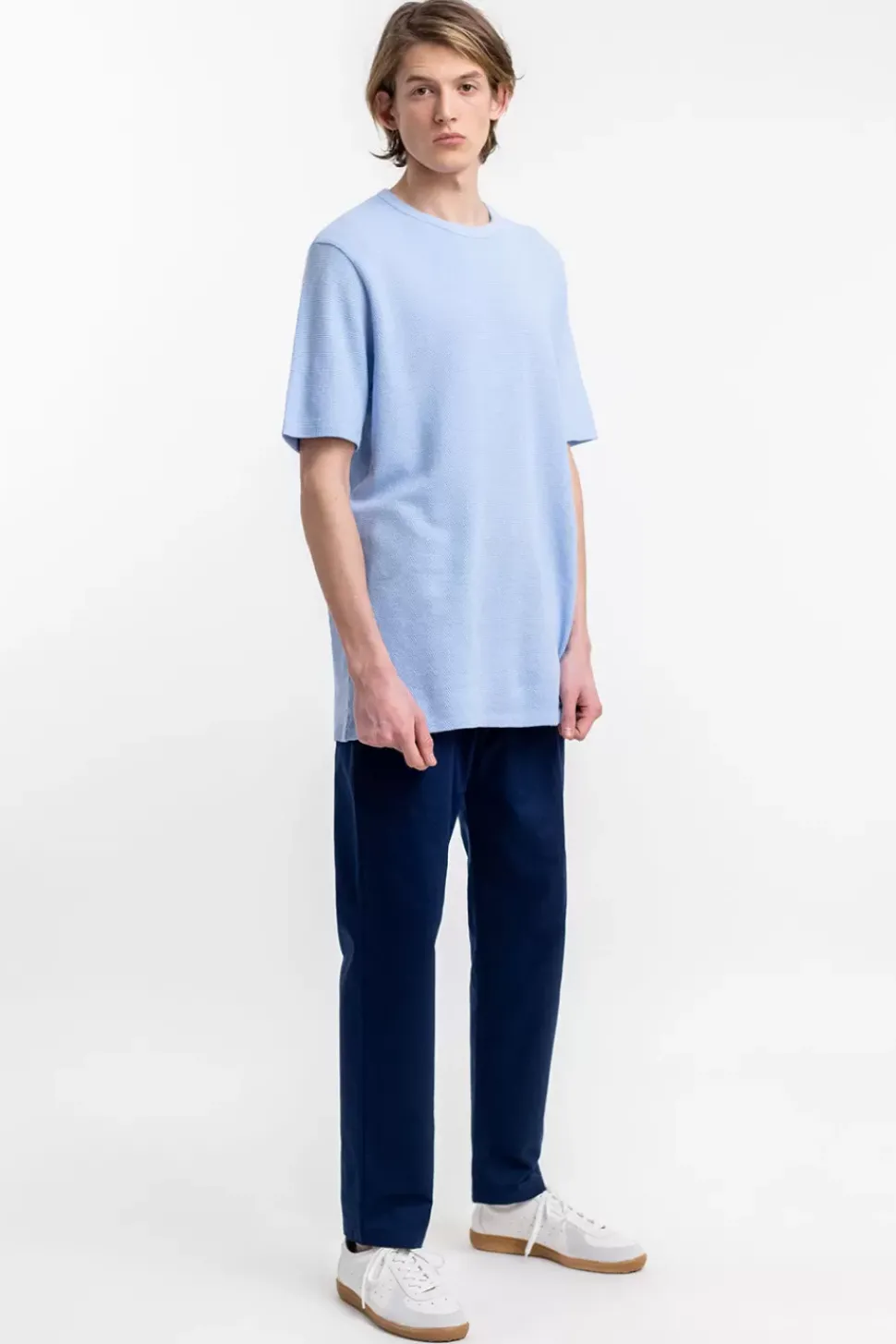 T-Shirt Aus Waffle Cotton Hellblau