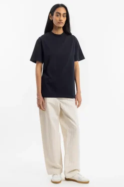 T-Shirt Mit Breitem Kragen Bio Baumwolle - Schwarz