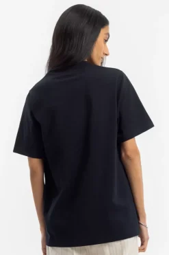 T-Shirt Mit Breitem Kragen Bio Baumwolle - Schwarz